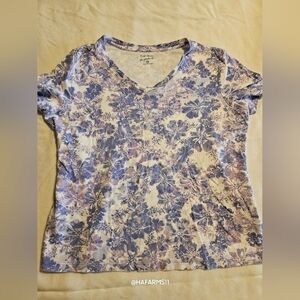 Studio Works Purple n White print top